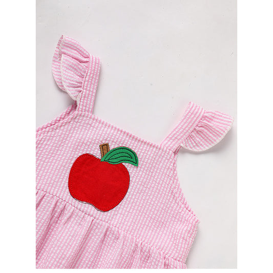 Kids Baby Girl Back To School Outfit, First Day Of School, Summer Ruffle Sleeves Applique Top & Shorts Set