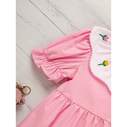 Toddler Spring Smocked Dress With Tulip Embroidery