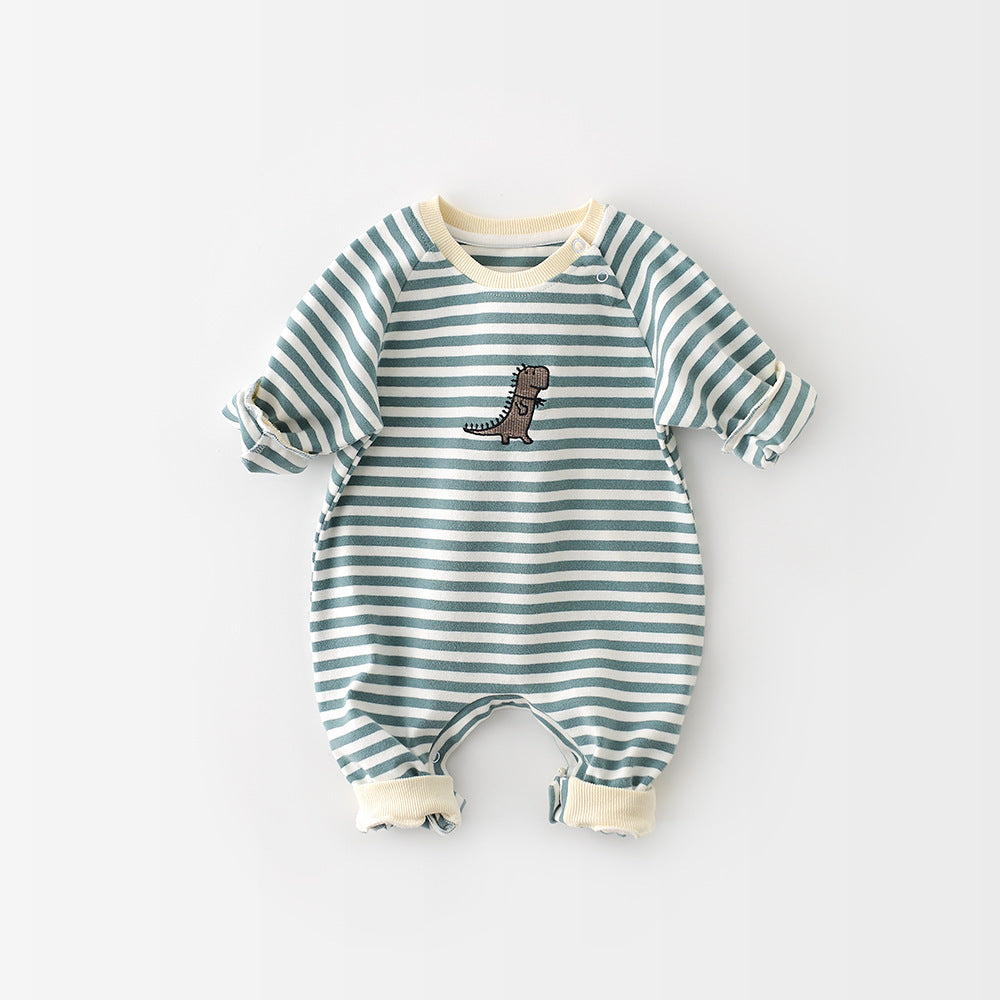 Baby Striped With Embroidery Jumpsuit