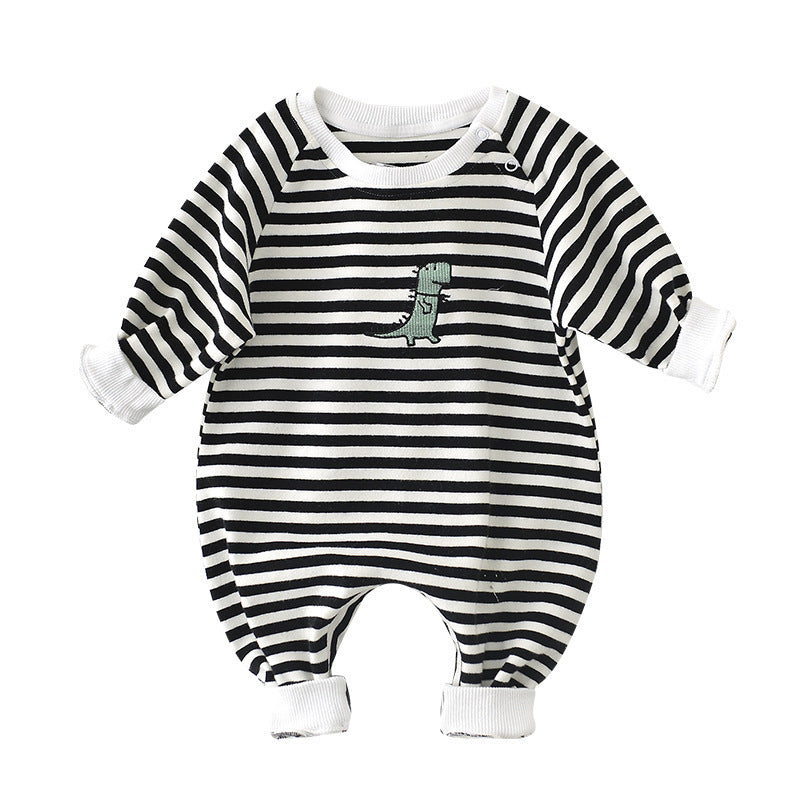 Toddler Clothing Male Baby Striped Stylish Jumpsuit with Embroidery