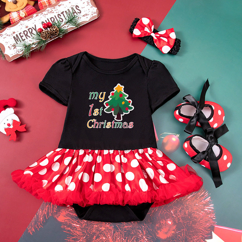 Toddler Christmas Red Dress with shoes and Hairband Set