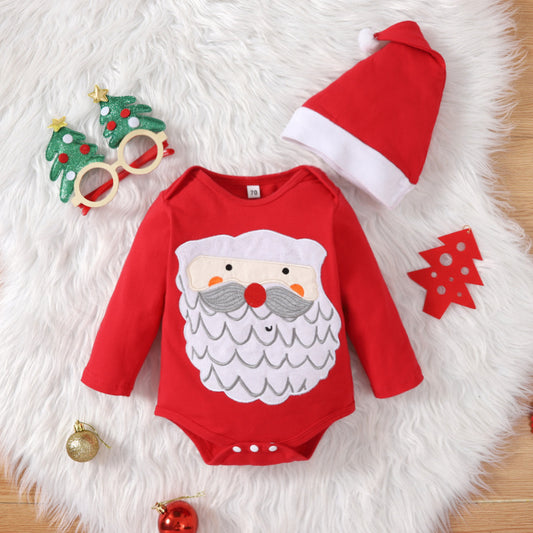 Holiday Embroidered Long Sleeve Rompers with Hat