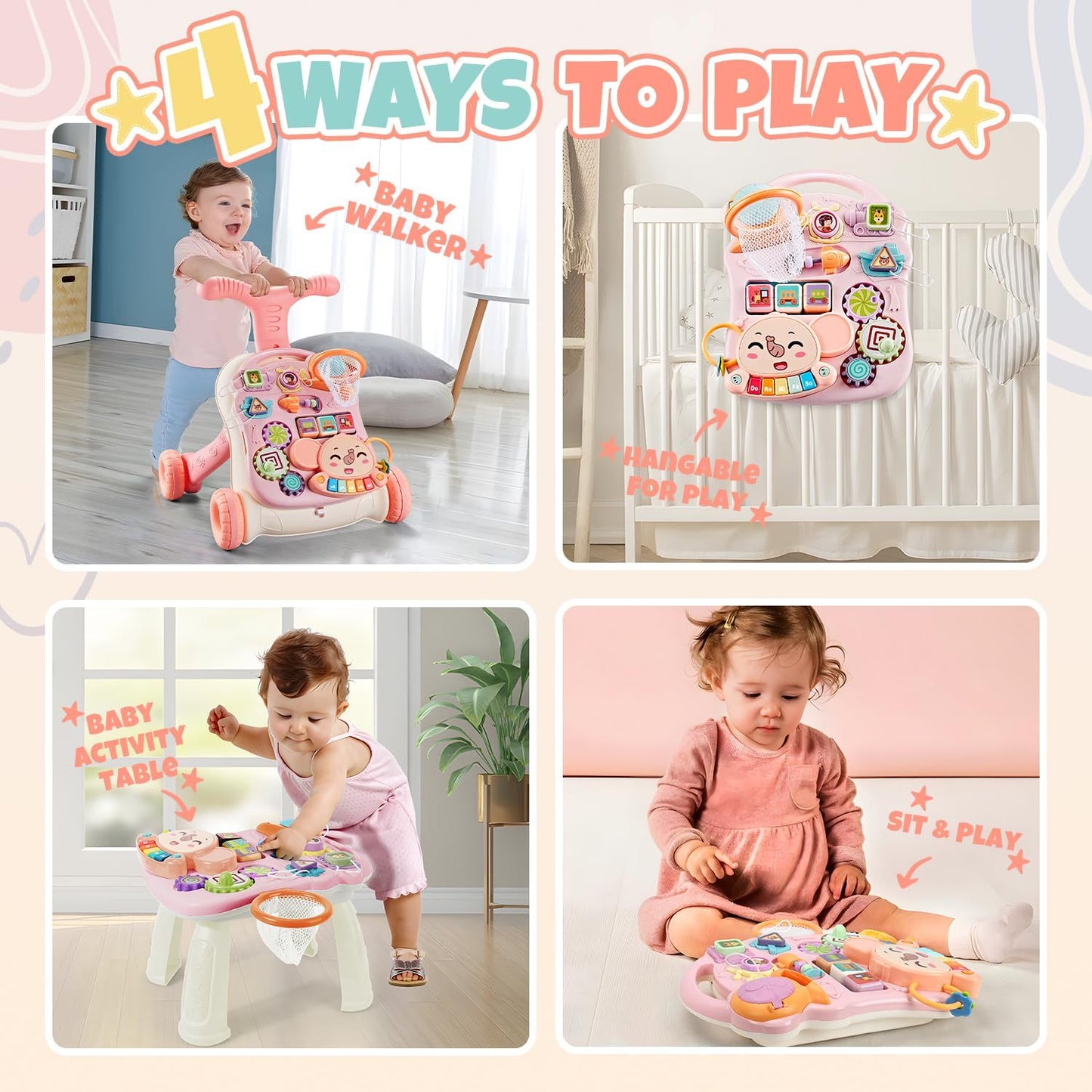Learning Walker Push Music Toddler Walk Assistance 3 in 1