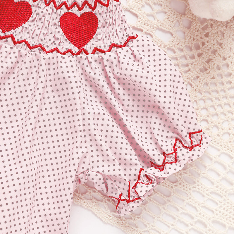 Smocked Romper for Newborn Baby Girls with Heart Embroidery