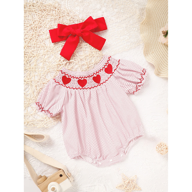 Smocked Romper for Newborn Baby Girls with Heart Embroidery