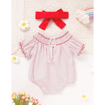Smocked Romper for Newborn Baby Girls with Heart Embroidery