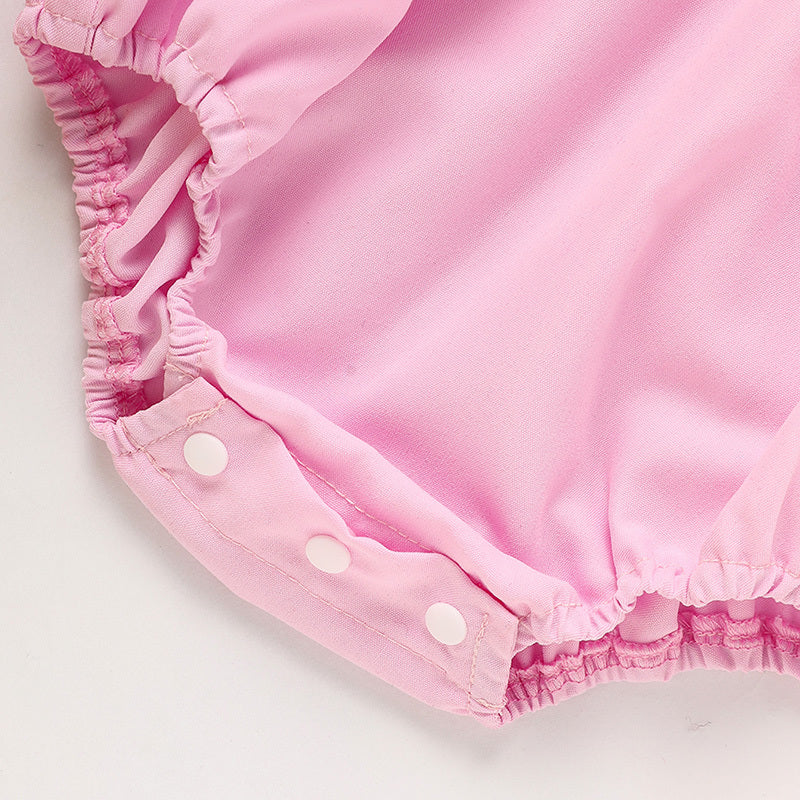 Birthday Girl Smocked Romper in Pink with Pleats and Stitches