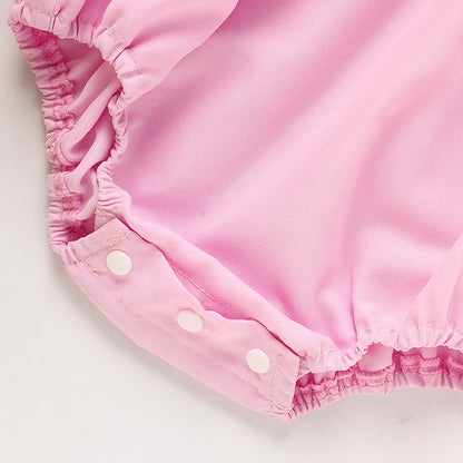 Birthday Girl Smocked Romper in Pink with Pleats and Stitches