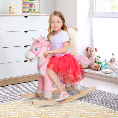 Plush Rocking Horse, Realistic Sounds, Swinging Tail, Pink, Ideal Birth Gift, Joyful Engaging, For 3 Years