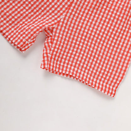 Toddler Baby Boy Back To School Outfit Summer Applique T-Shirt & Red Gingham Shorts Set