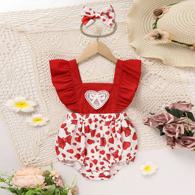 Newborn Ruffle Heart Print Romper