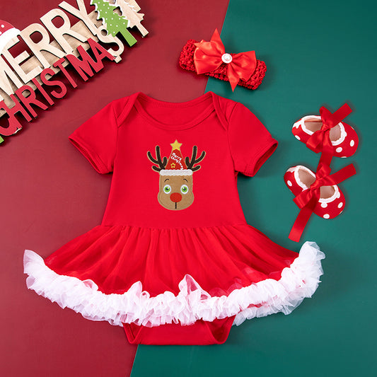Toddler Christmas Red Dress with shoes and Hairband Set