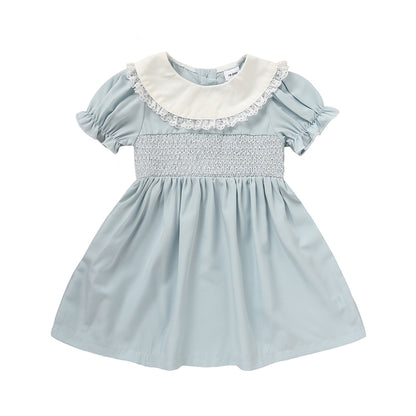 Toddler Smocked Lace Crew Neck Dress