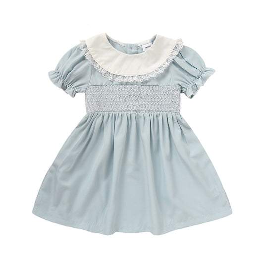 Toddler Smocked Lace Crew Neck Dress