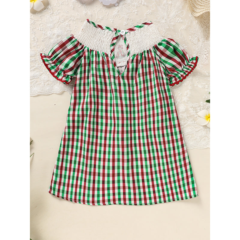 Toddler Embroidered Plaid Casual Christmas Dress