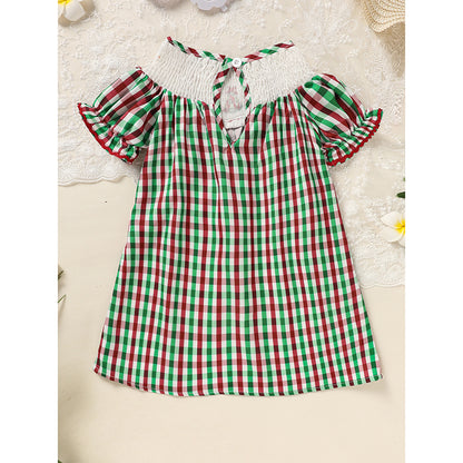 Toddler Embroidered Plaid Casual Christmas Dress