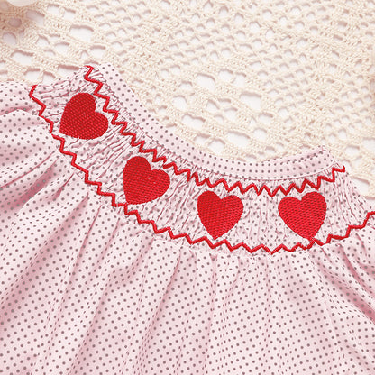 Smocked Romper for Newborn Baby Girls with Heart Embroidery