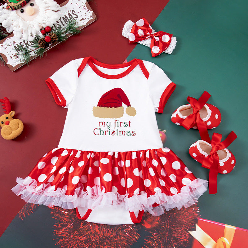 Toddler Christmas Red Dress with shoes and Hairband Set