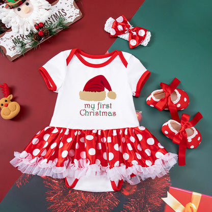 Toddler Christmas Red Dress with shoes and Hairband Set