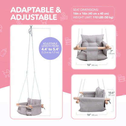 Canvas Baby Wooden Swing With Safety Belt