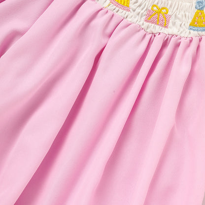 Birthday Girl Smocked Romper in Pink with Pleats and Stitches