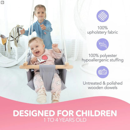 Canvas Baby Wooden Swing With Safety Belt