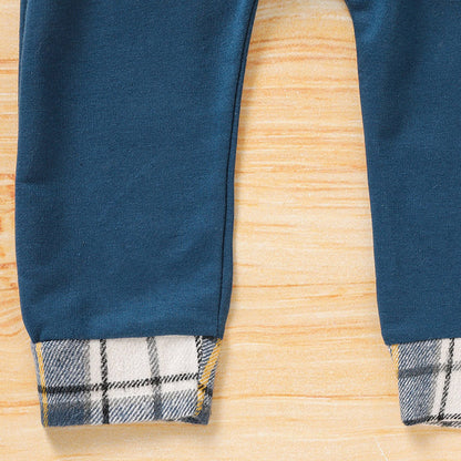 Toddler Baby Boy Clothes Plaid Long Sleeve Hoodie Sweatshirt & Pants 2pcs Boys Outfit Set