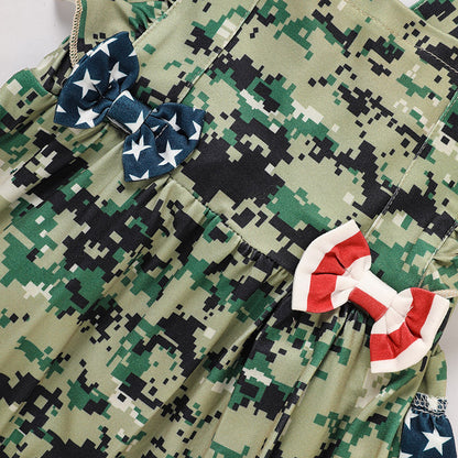 Baby's Girl 4th Of July Independence Day Style Camouflage Pattern Triangle Bodysuit, Casual Sleeveless Romper, Toddler & Infant Girl's Onesie