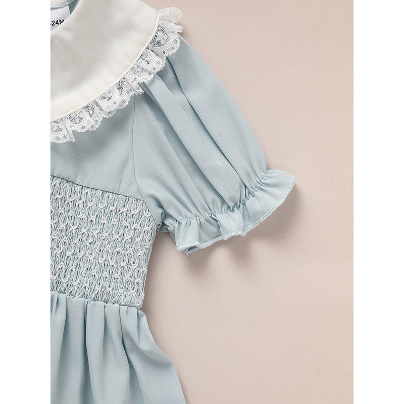 Toddler Smocked Lace Crew Neck Dress