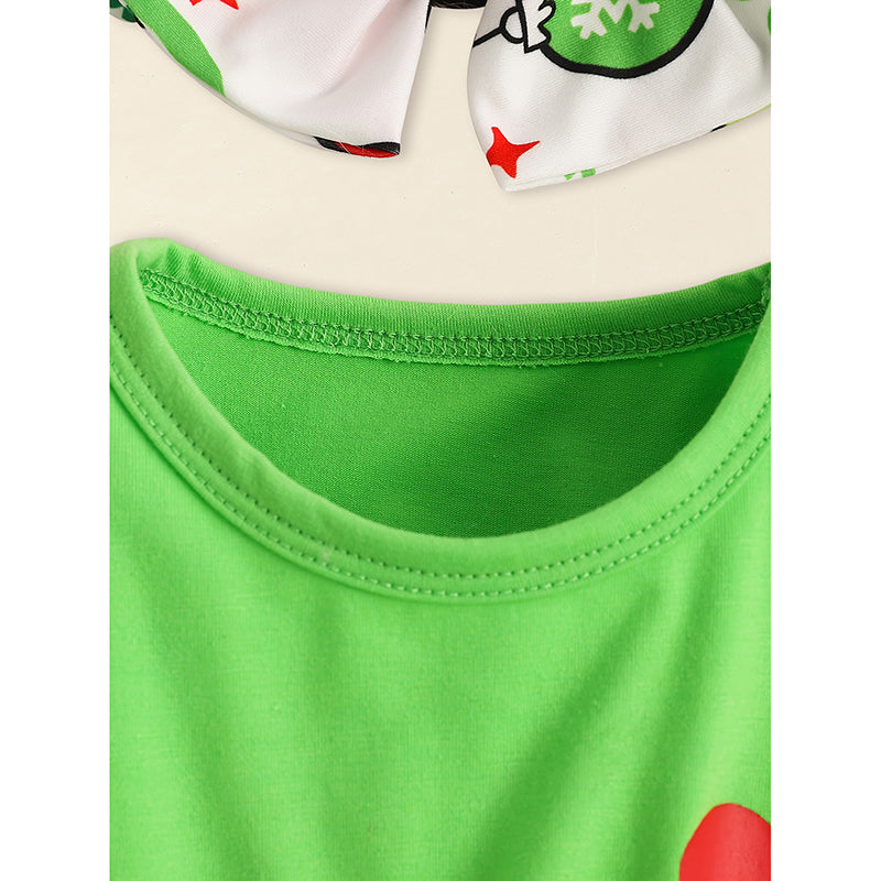 Toddler Ruffle Christmas Dress with Flared Pants and Headband Set