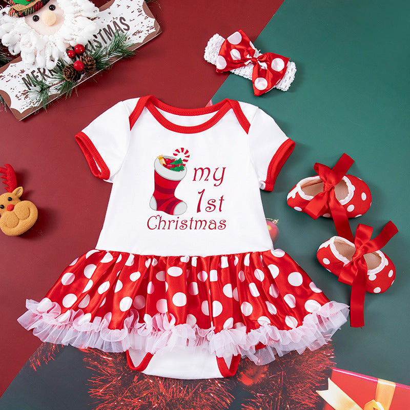 Toddler Christmas Red Dress with shoes and Hairband Set