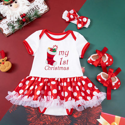 Toddler Christmas Red Dress with shoes and Hairband Set