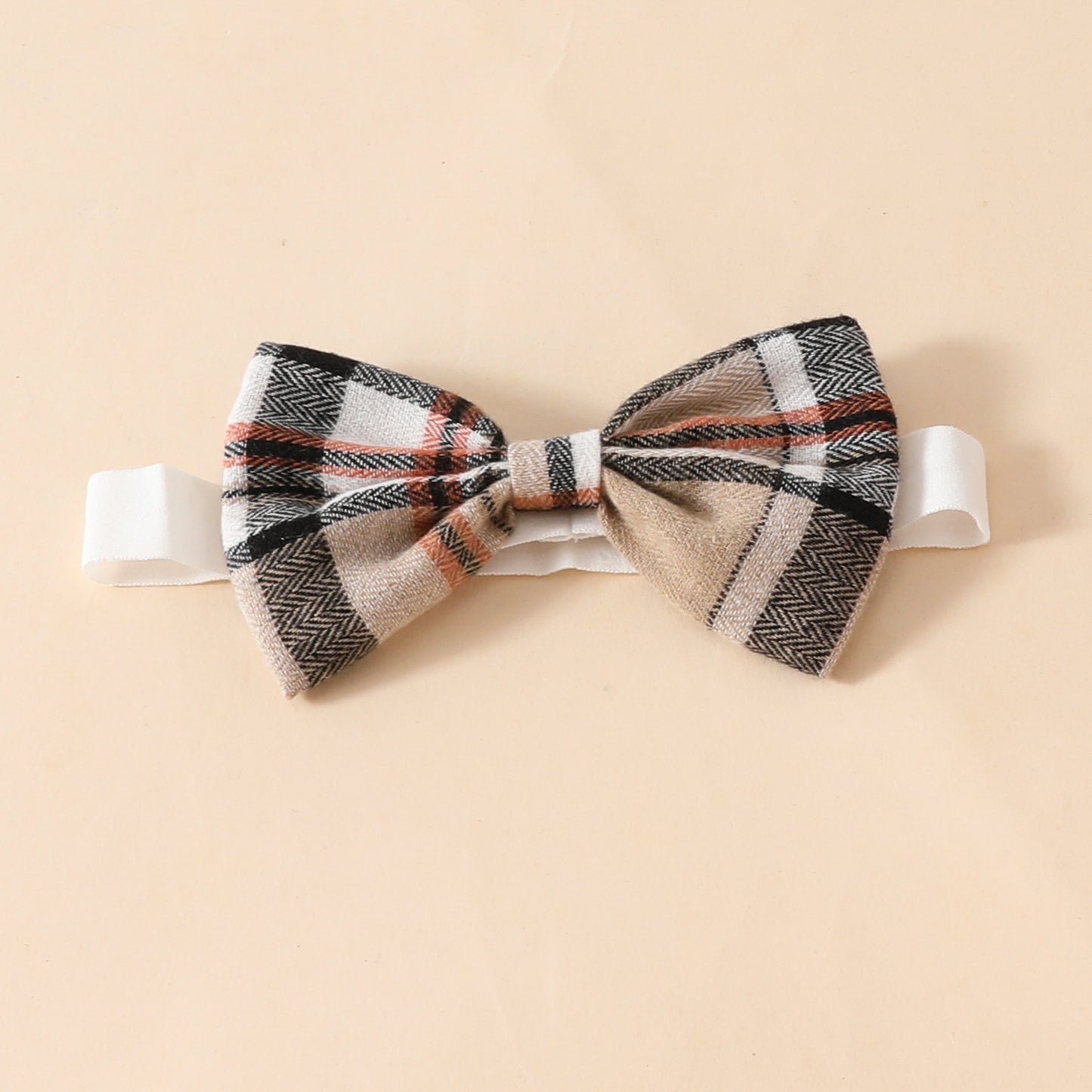 Girls Minimalist Long Sleeve Triangle Rompers with Bow Plaid Bear Dress and Headband Set