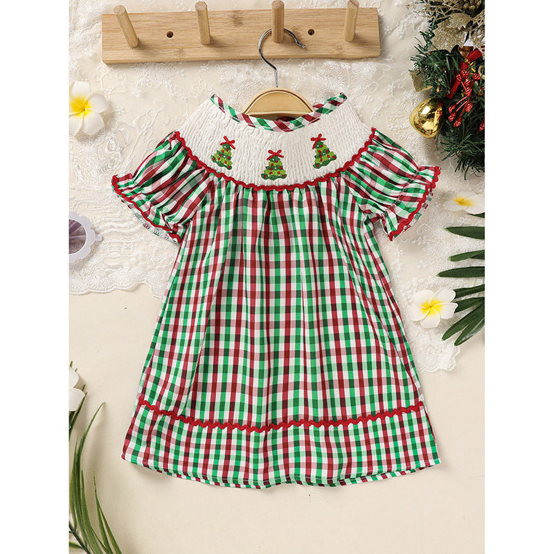 Toddler Embroidered Plaid Casual Christmas Dress