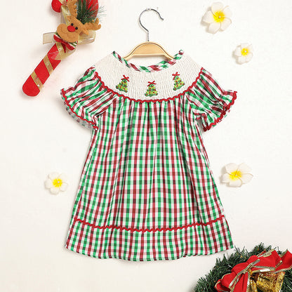 Toddler Embroidered Plaid Casual Christmas Dress