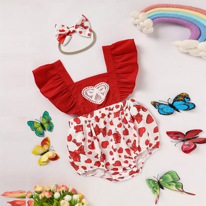 Newborn Ruffle Heart Print Romper