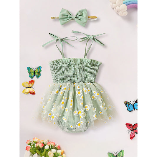 Newborn Infant Baby Girl Summer Outfits Romper Dress Floral Jumpsuit With Bow Headband Set