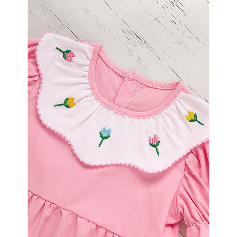Toddler Spring Smocked Dress With Tulip Embroidery