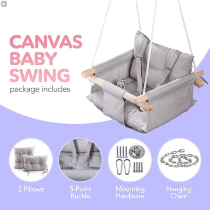 Canvas Baby Wooden Swing With Safety Belt