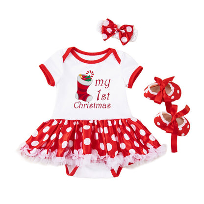 Toddler Christmas Red Dress with shoes and Hairband Set