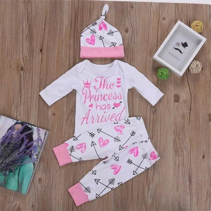 Newborn Baby Girl Romper and Pants with Hat and Headband Set