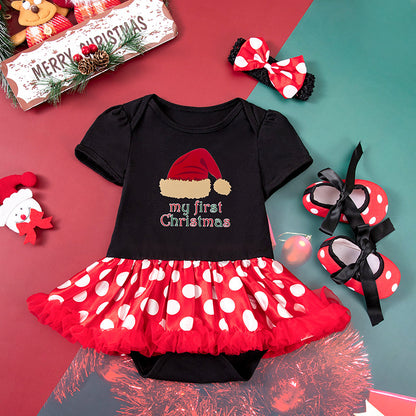 Toddler Christmas Red Dress with shoes and Hairband Set