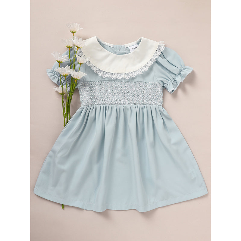 Toddler Smocked Lace Crew Neck Dress