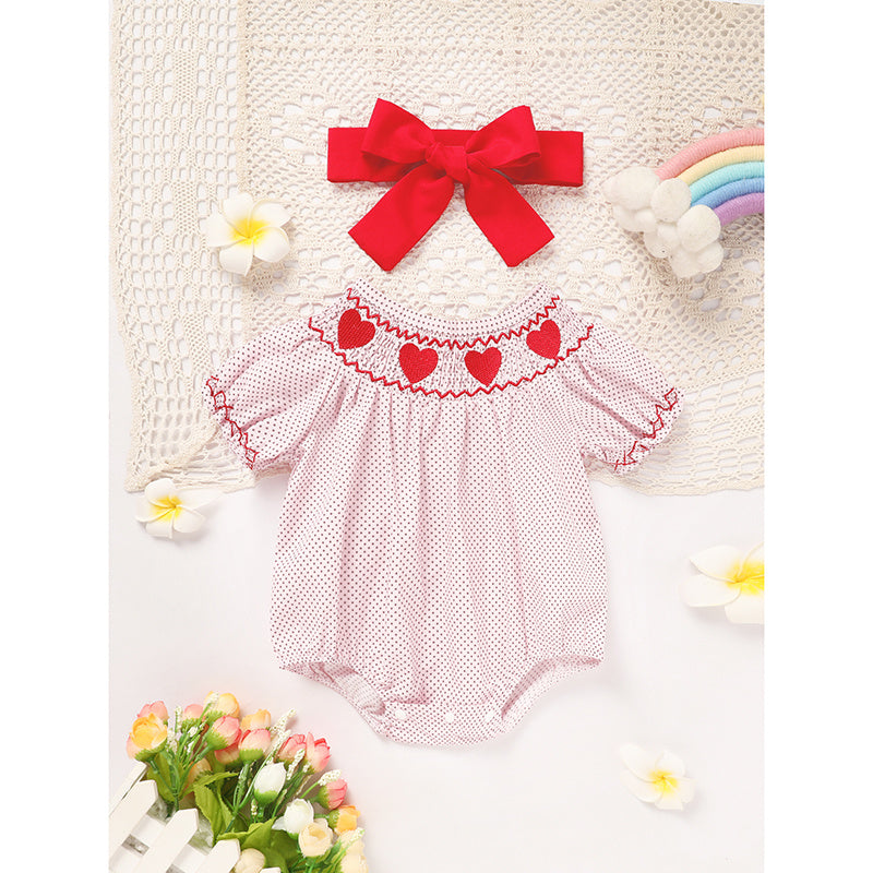 Smocked Romper for Newborn Baby Girls with Heart Embroidery