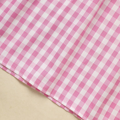 Infant Baby Girls Smocked Ruffle Sleeves Checkered Pink with Heart Embroidery