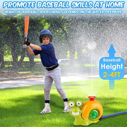 2 In 1 Snail Water Sprinkler Baseball Toy With 2 Sprinkler Nozzles 360 Degree Rotating Spray Baseball Sprinkler Summer Water Toy For 4-8Years Old Boys Girls Pool Garden Lawn