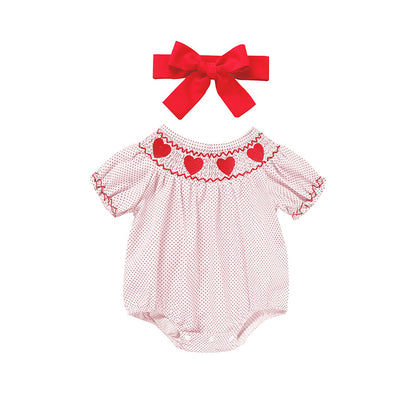 Smocked Romper for Newborn Baby Girls with Heart Embroidery