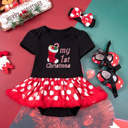 Toddler Christmas Red Dress with shoes and Hairband Set