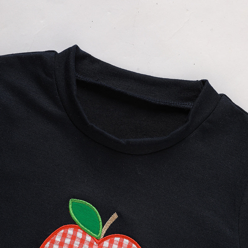 Toddler Baby Boy Back To School Outfit Summer Applique T-Shirt & Red Gingham Shorts Set