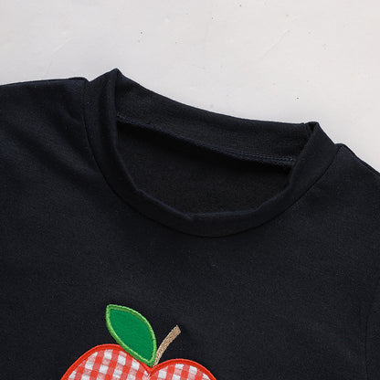 Toddler Baby Boy Back To School Outfit Summer Applique T-Shirt & Red Gingham Shorts Set
